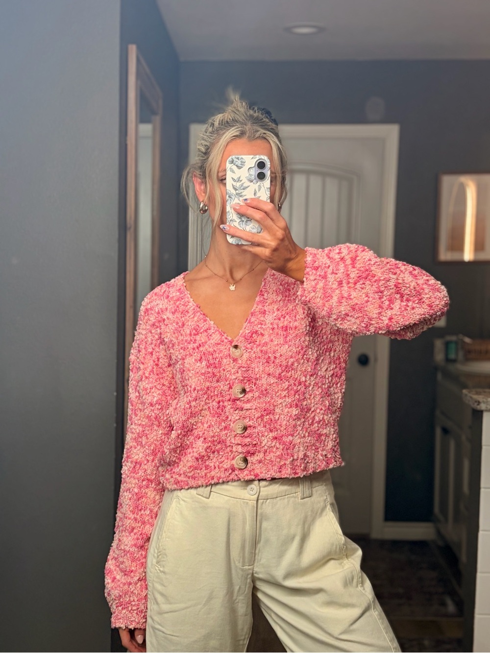 Cozy Pink Button-Front Women’s Sweater Cardigan